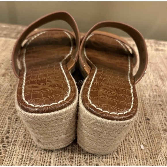 Sam Edelman Rubie Slip On Wedge Tan Brown Rattan Sandals Sz 6.5 - Picture 7 of 11